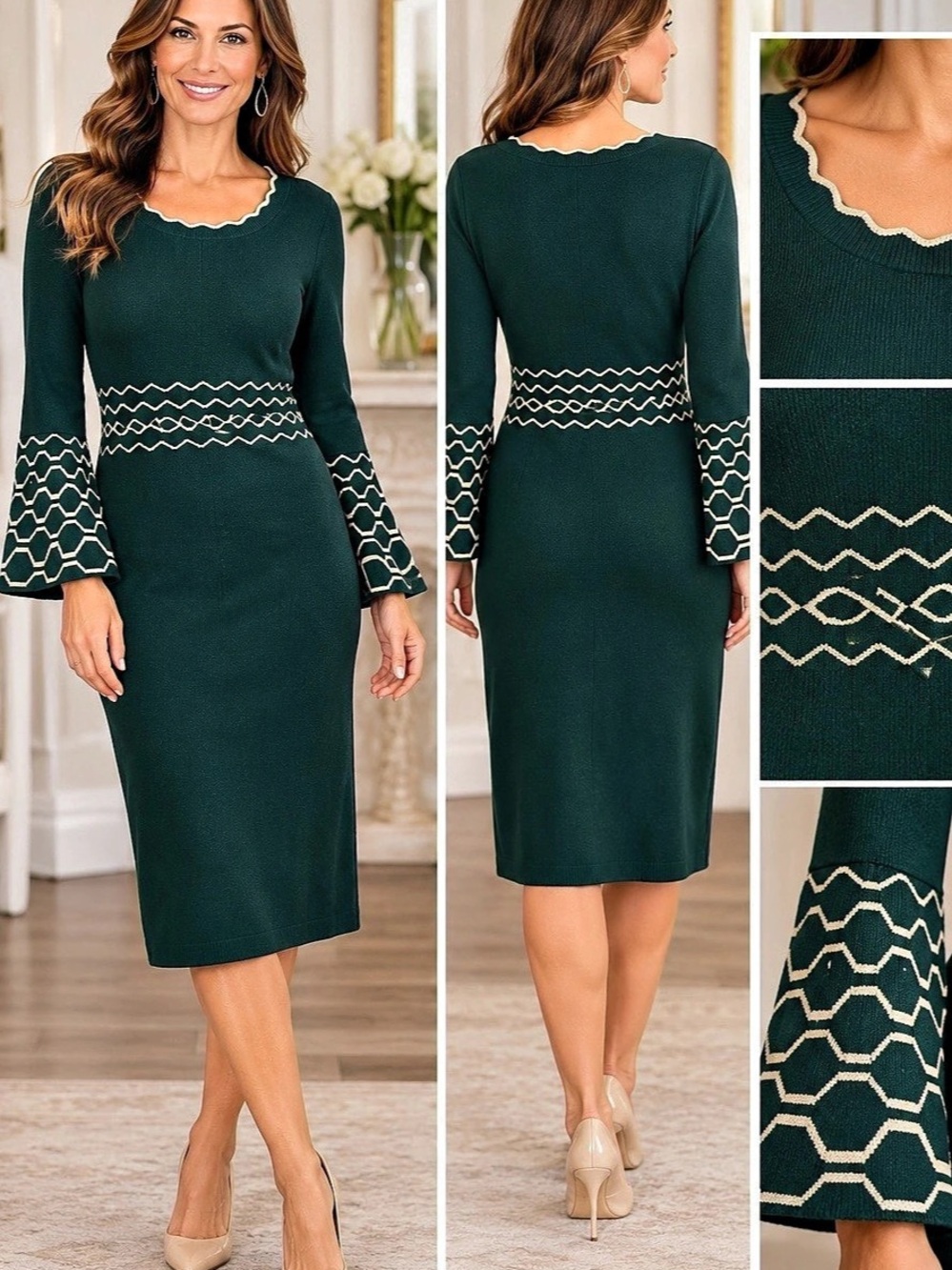 London Times T685M Geometric Midi Dress Green & Pink Large